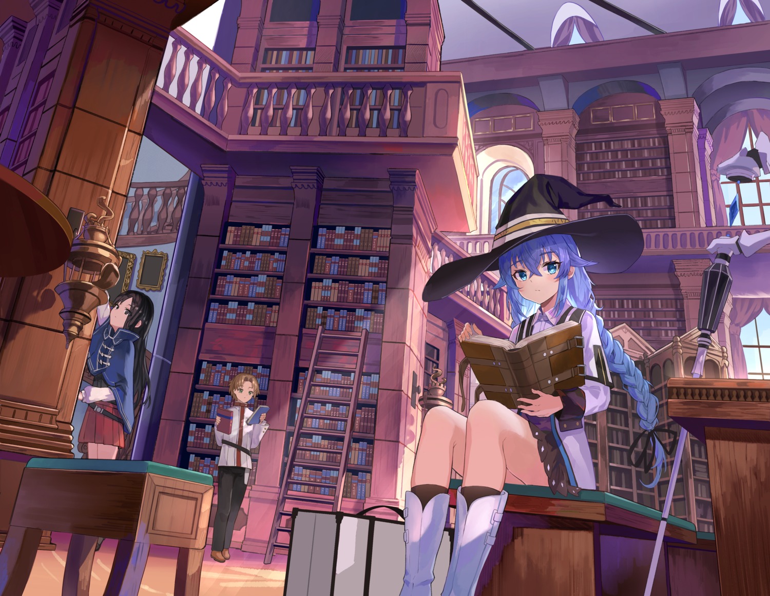 mushoku_tensei, nanahoshi_shizuka, roxy_migurdia, rudeus_greyrat, skirt_lift, user_frzm4382, weapon, witch