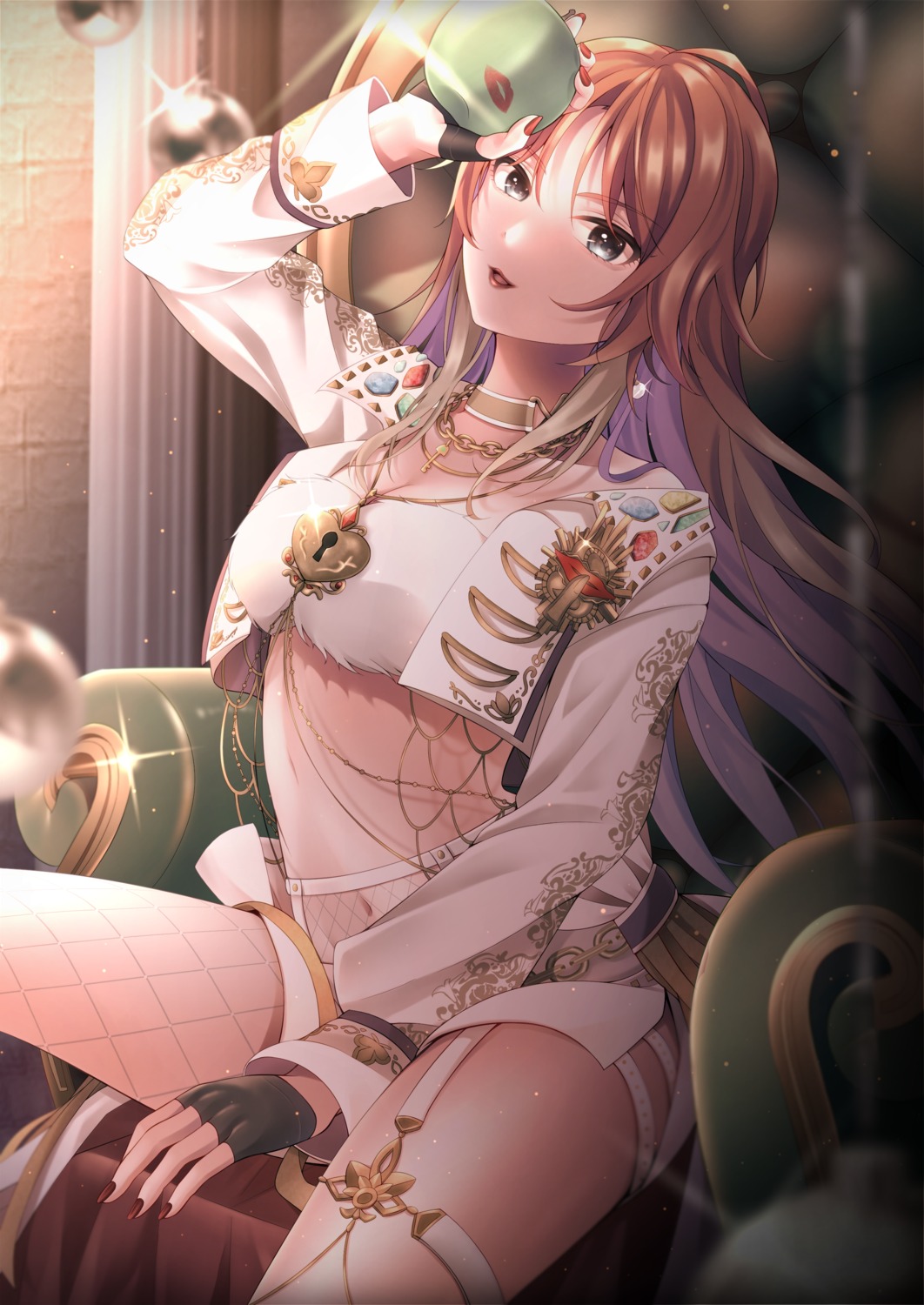 aketa_mikoto, fishnets, garter, stockings, tagme, the_idolm@ster, the_idolm@ster_shiny_colors, thighhighs