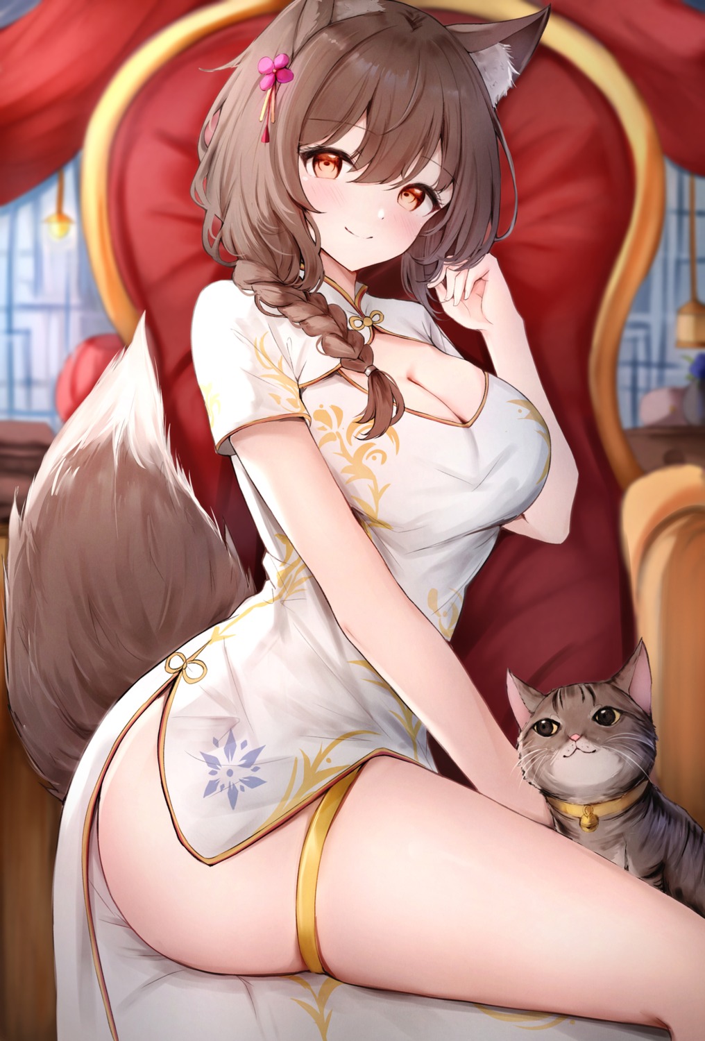 animal_ears, chinadress, garter, littlehobby, neko, tail
