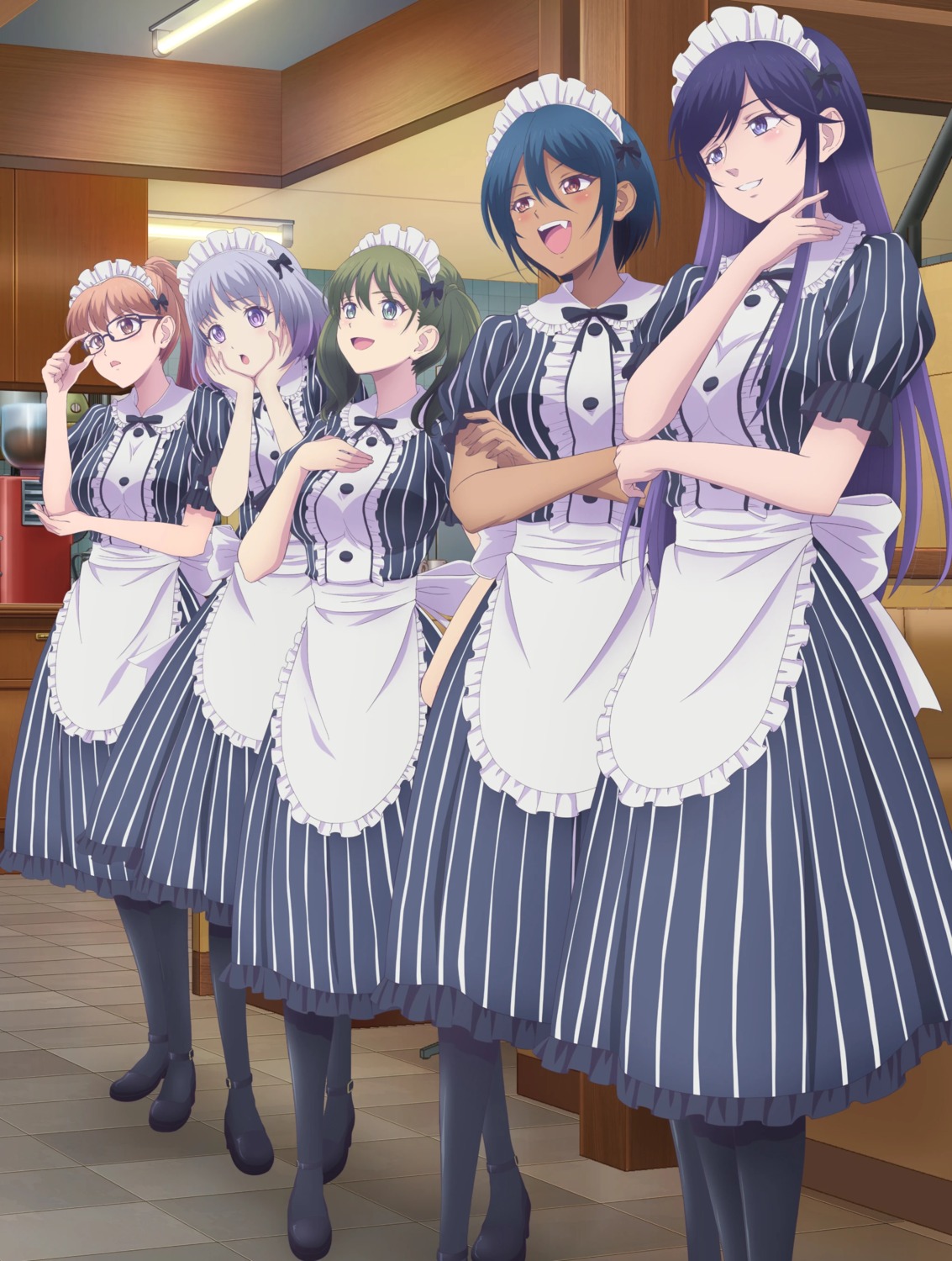 chiyoda_ririka, heels, maid, megami_no_café_terrace, megane, pantyhose, souya_moemi, tagme, takasaki_mao, valentina_azuma, waitress, yoshino_hekiru