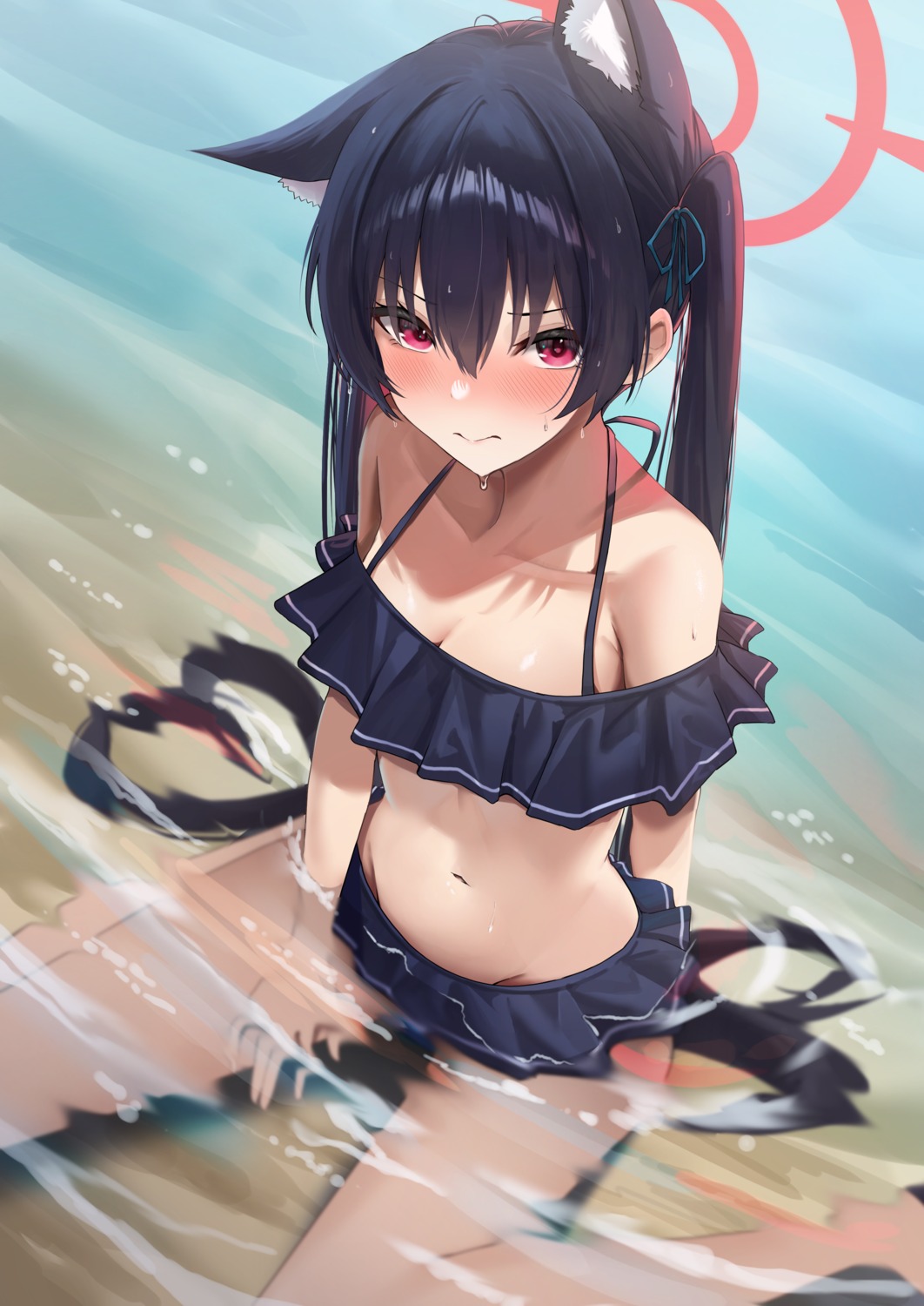 anemone_noa, animal_ears, bikini, blue_archive, halo, kuromi_serika, nekomimi, swimsuits