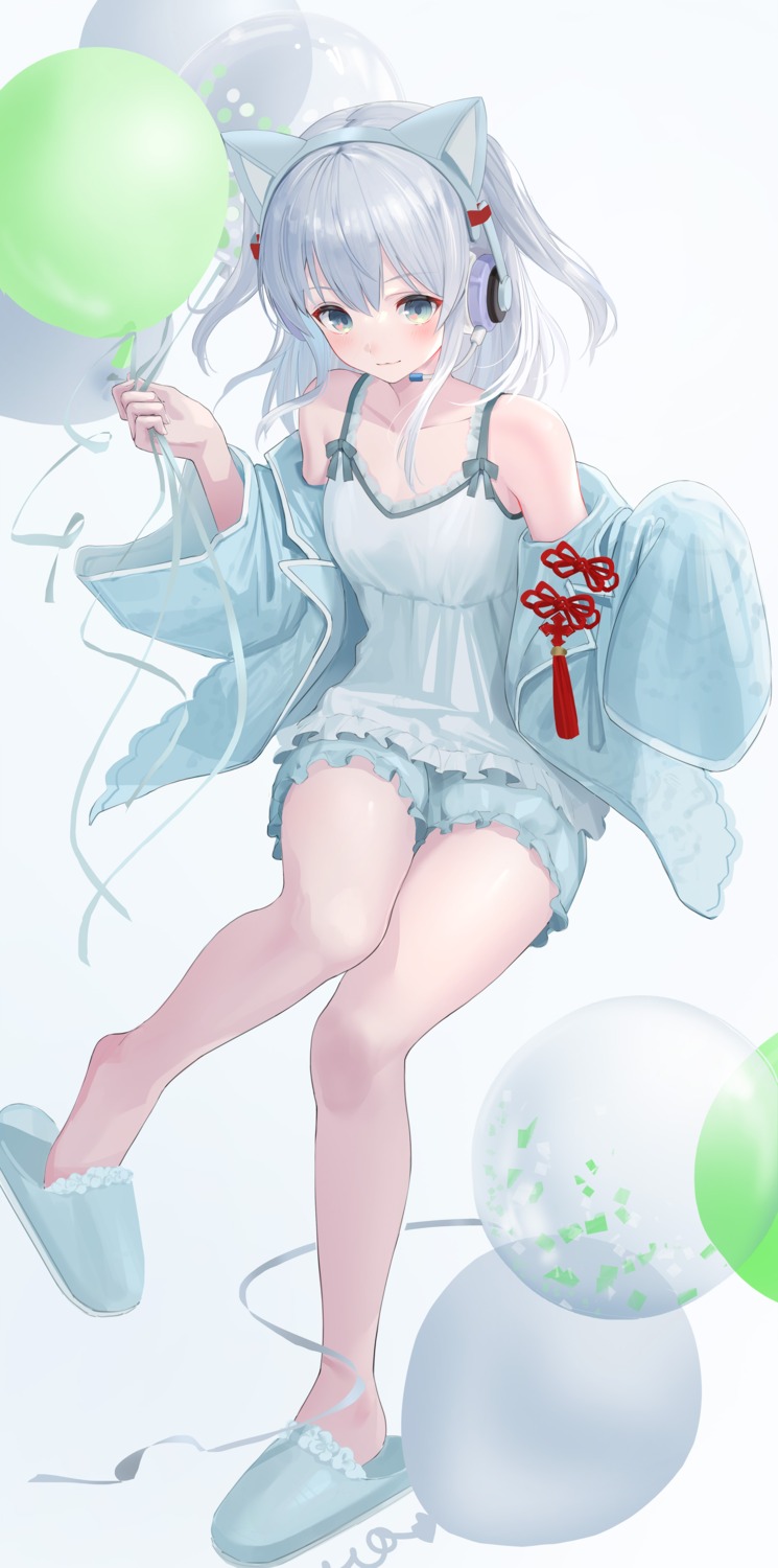 animal_ears, headphones, nekomimi, pajama, sthk