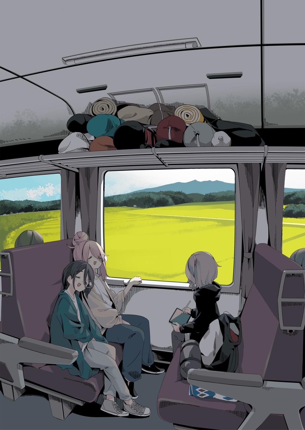 afro, kagamihara_nadeshiko, mizunami_ema, saitou_ena, yurucamp