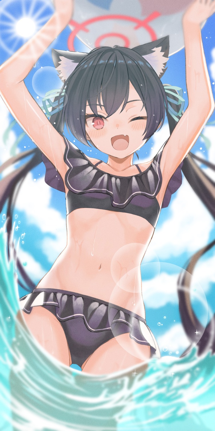 animal_ears, bikini, blue_archive, halo, kuromi_serika, nekomimi, original-orange-610917, swimsuits, wet