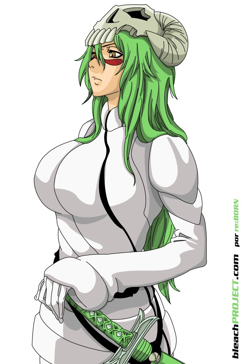 bleach, horns, kubo_tite, neliel_tu_oderschvank, sword, tattoo, uniform, vector_trace