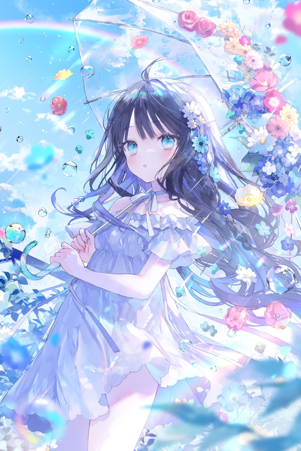 dress, no_bra, onineko, skirt_lift, summer_dress, umbrella