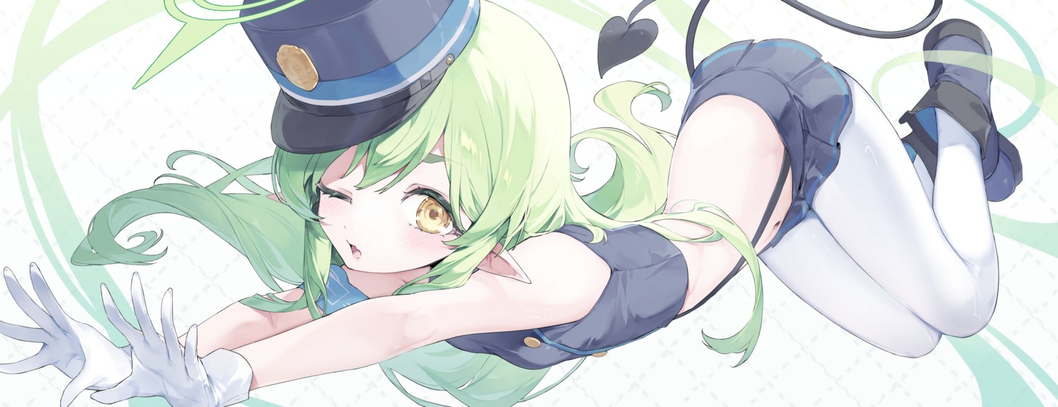 blue_archive, halo, meunhongcha, pantyhose, pointy_ears, tachibana_hikari, tail, uniform
