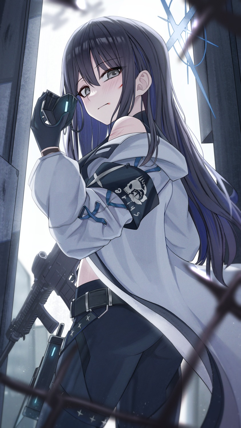 arch_a, blood, blue_archive, garter, gun, halo, joumae_saori