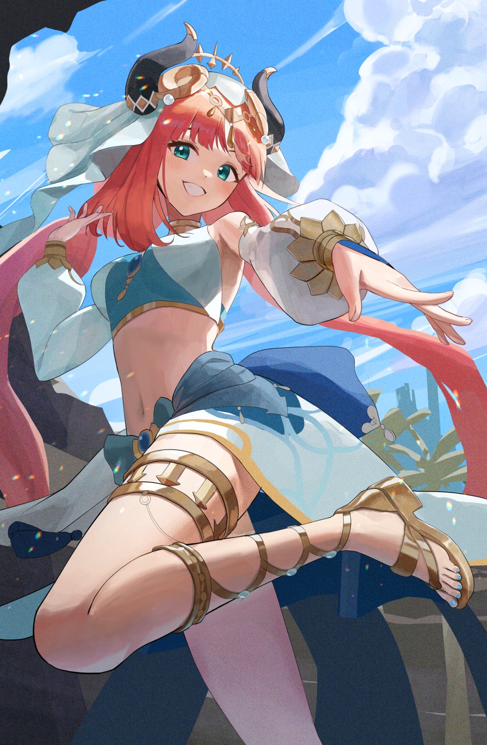 garter, genshin_impact, ginlear, horns, nilou, skirt_lift