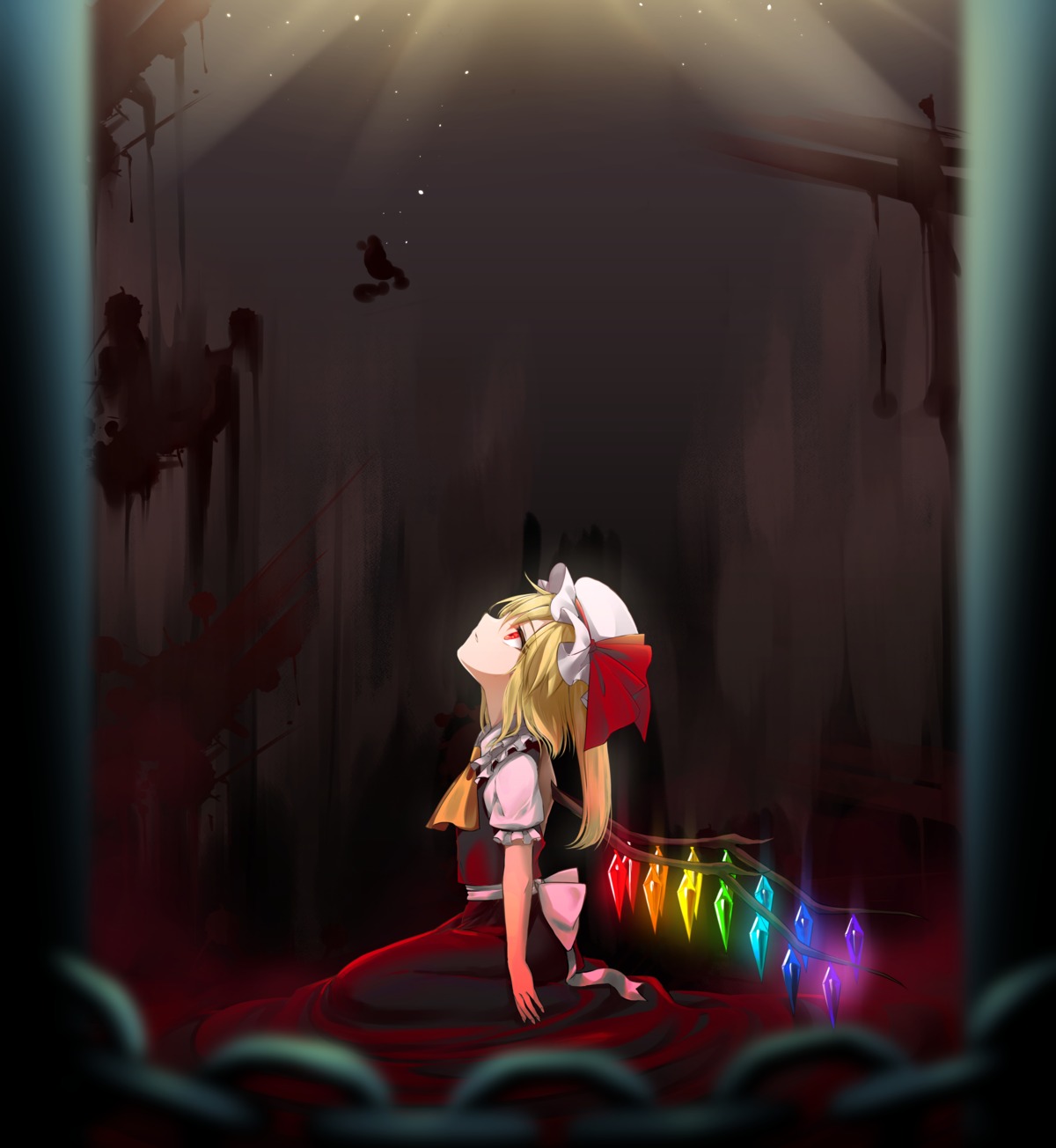 dress, flandre_scarlet, kinese_(katasutorohu), landscape, touhou, wings