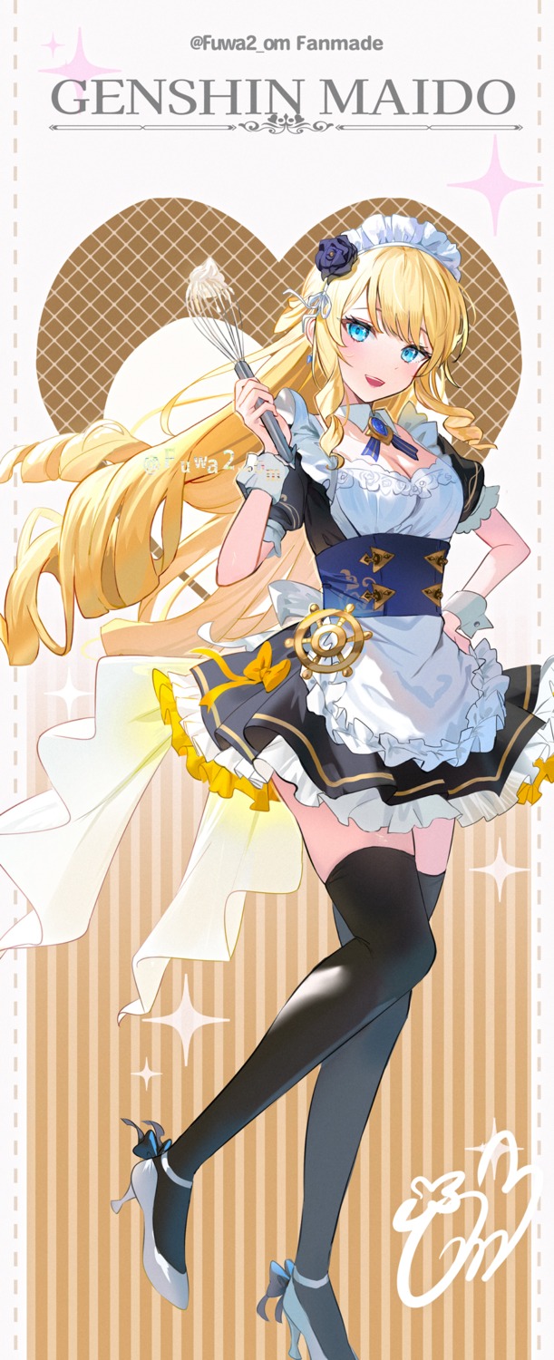 genshin_impact, heels, maid, navia, omelet_tomato, thighhighs