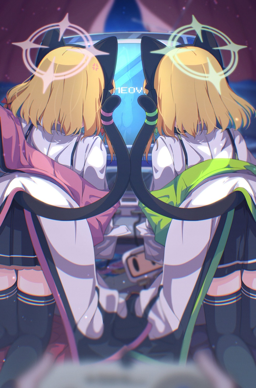 animal_ears, blue_archive, bomberman, crossover, halo, headphones, nekomimi, okota_mikan