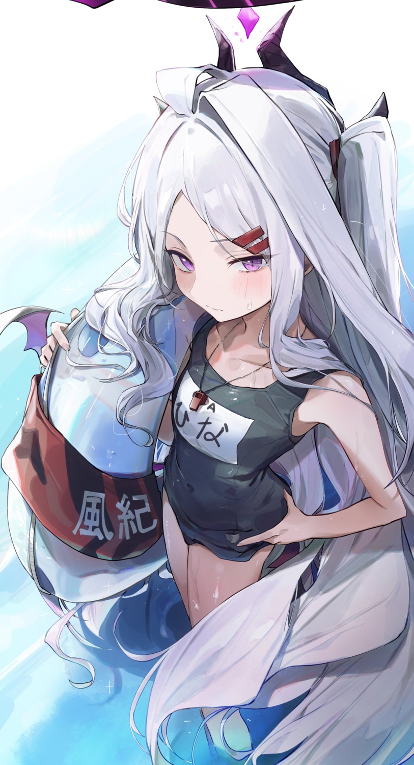 blanc_(whit_blanc), blue_archive, devil, halo, horns, school_swimsuit, sorasaki_hina, swimsuits