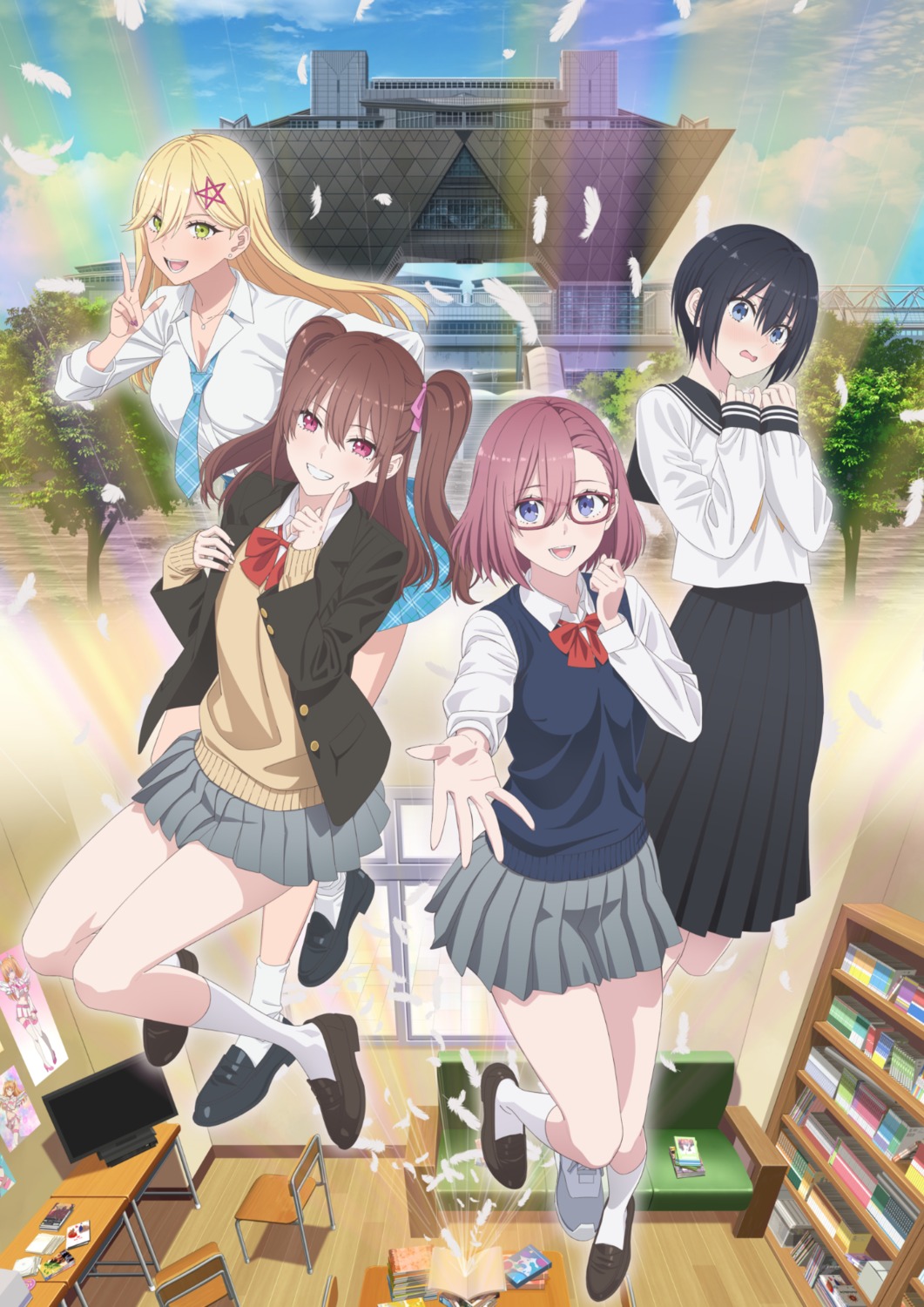 2.5-jigen_no_ririsa, amano_ririsa, cleavage, ebisu_noa, kisaki_aria, megane, open_shirt, seifuku