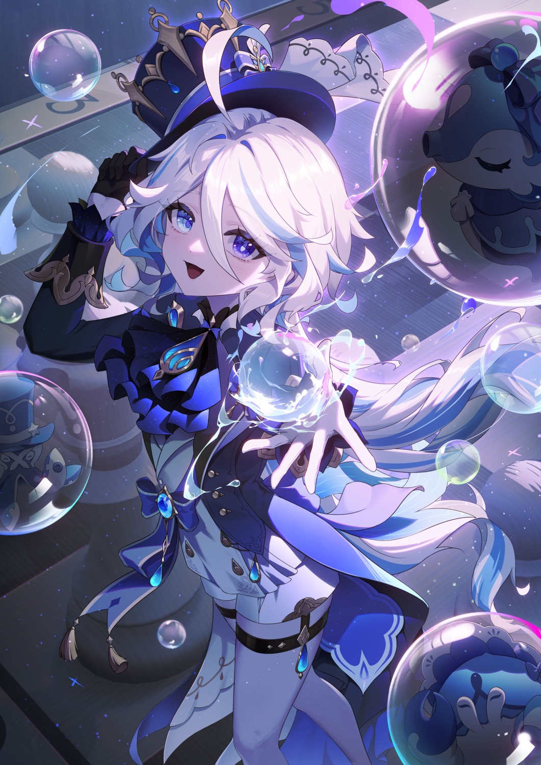 furina, garter, genshin_impact, heiyizhushenxia, heterochromia