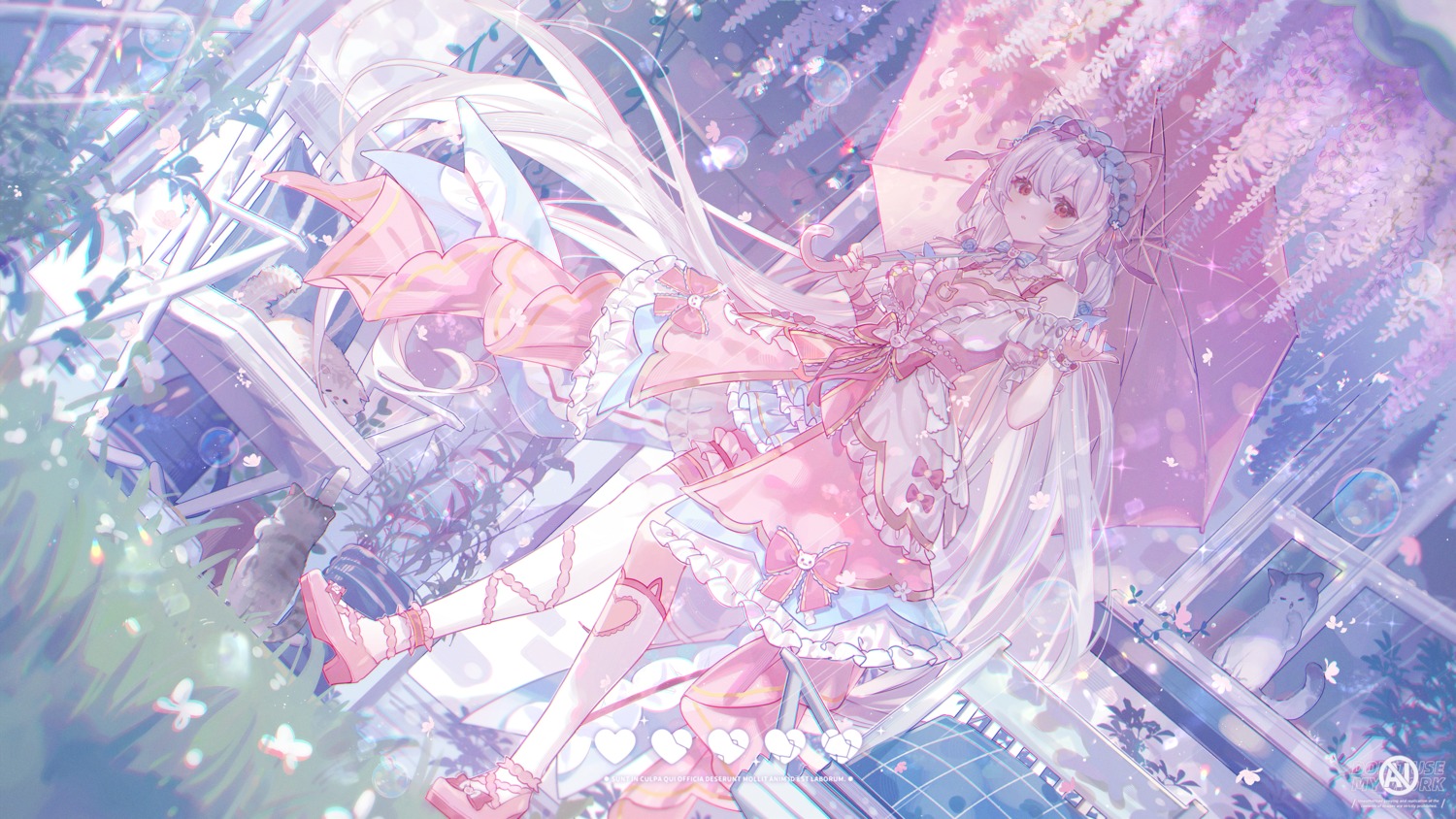 animal_ears, garter, heels, lolita_fashion, neko, nekomimi, official_watermark, thighhighs