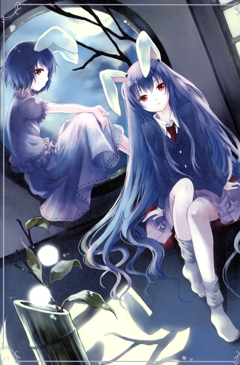 animal_ears, bunny_ears, inaba_tewi, kaedena_akino, reisen_udongein_inaba, seifuku, teapot, touhou