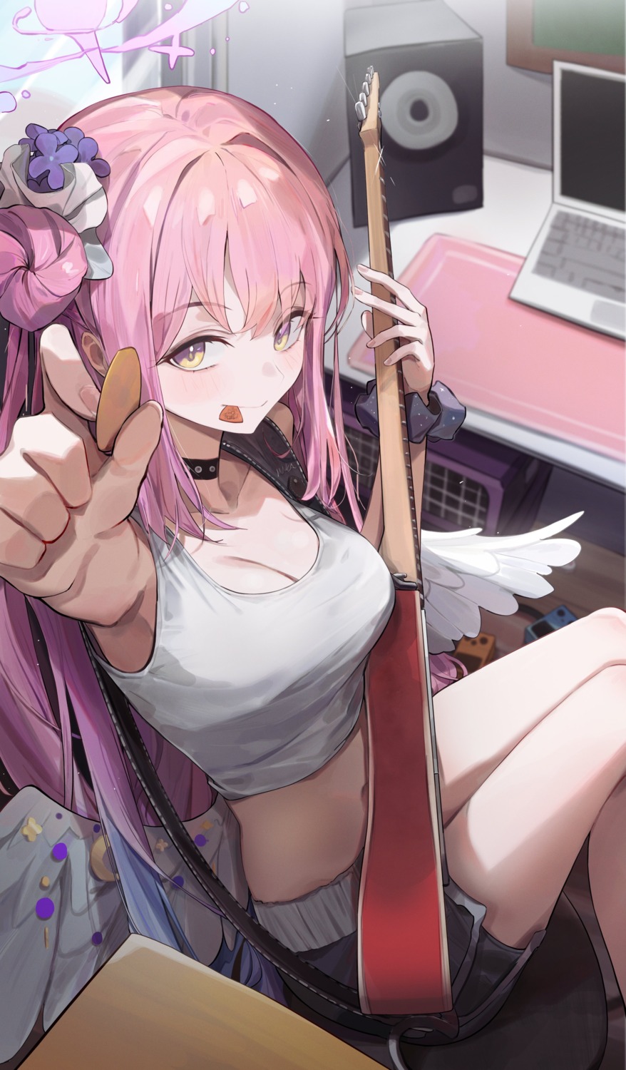 angel, blanc_(whit_blanc), blue_archive, guitar, misono_mika, wings