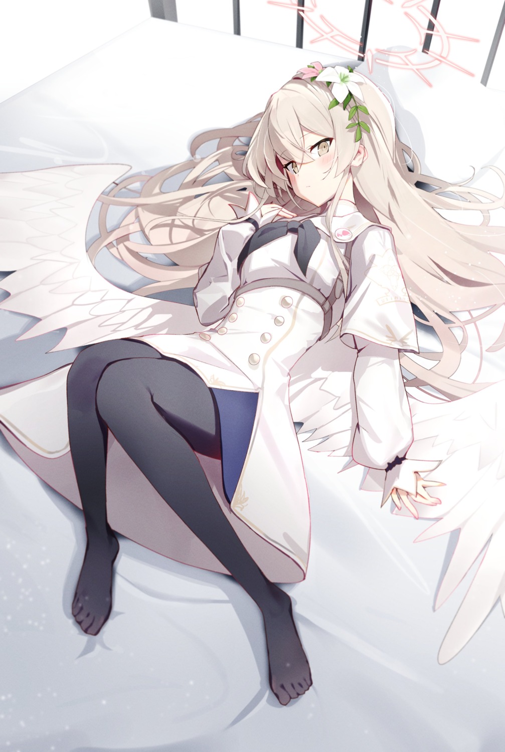 angel, blue_archive, dress, kirifuji_nagisa, pantyhose, skirt_lift, wings, yamada_auto