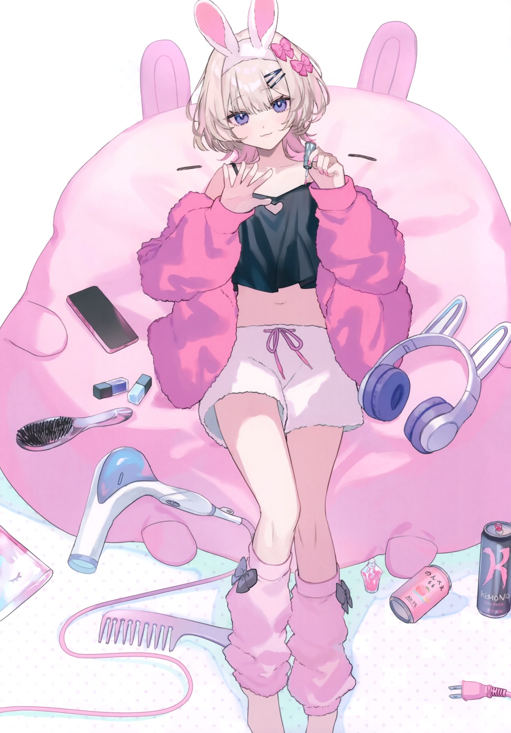 animal_ears, bunny_ears, headphones, kinako_mocchi, pajama, shugao