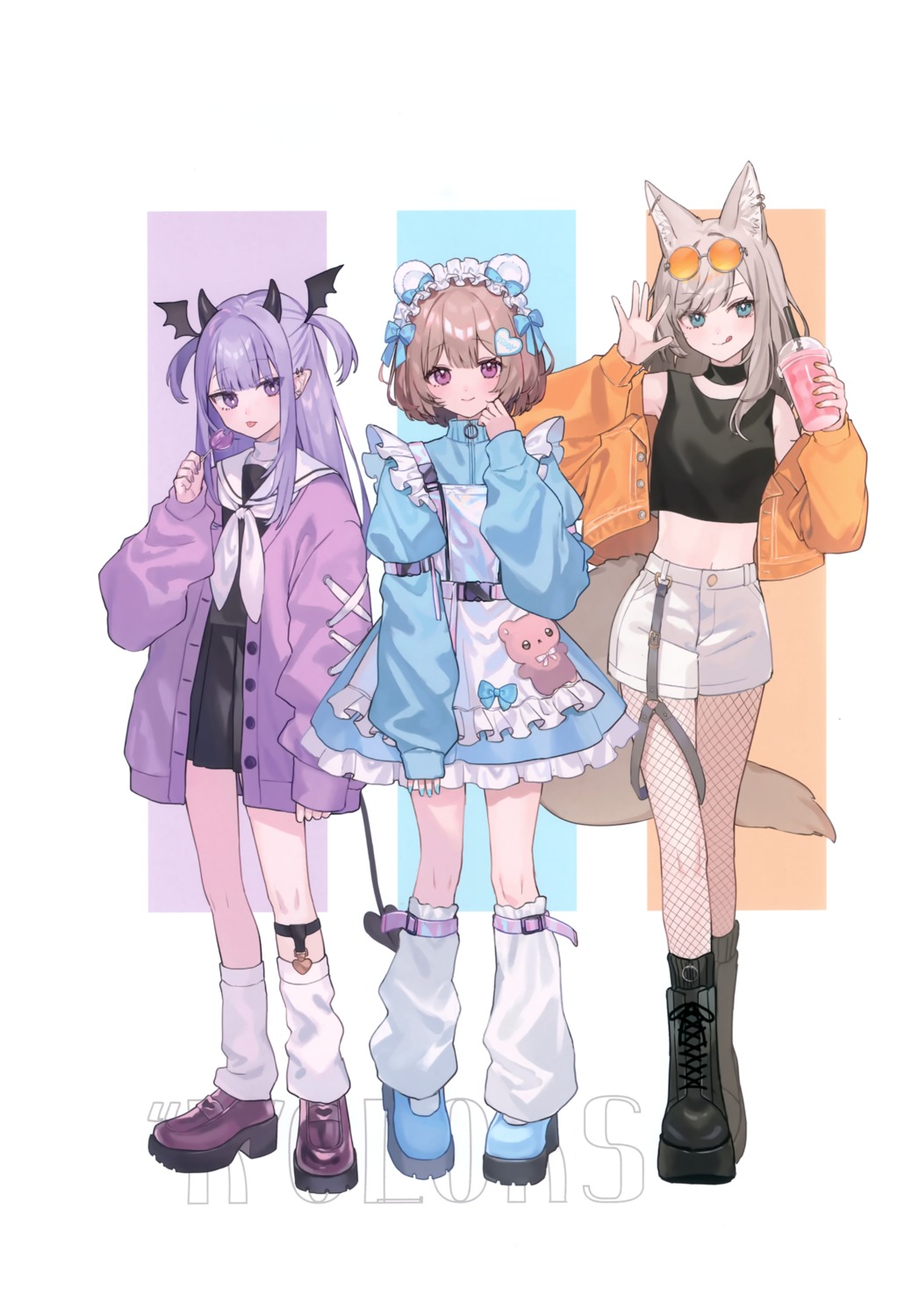 animal_ears, devil, dress, fishnets, heels, horns, kinako_mocchi, kitsune