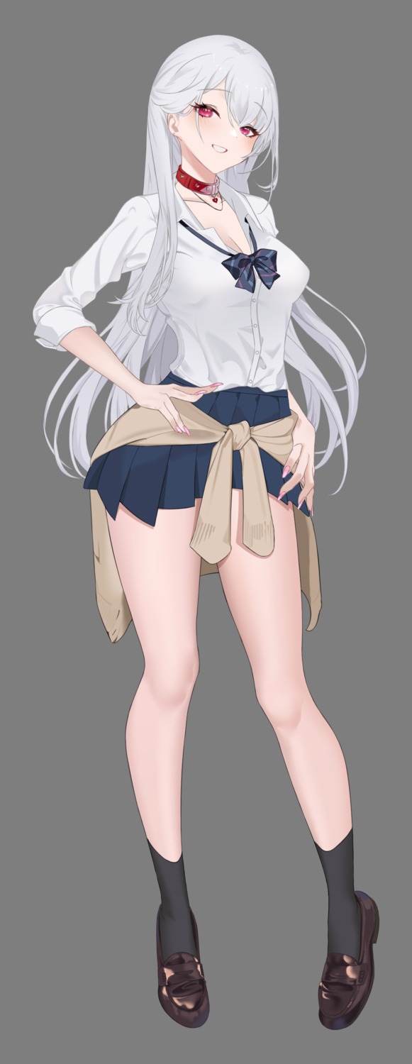 cleavage, iruma☆usagi, open_shirt, pretty_mundane, seifuku, sweater, transparent_png