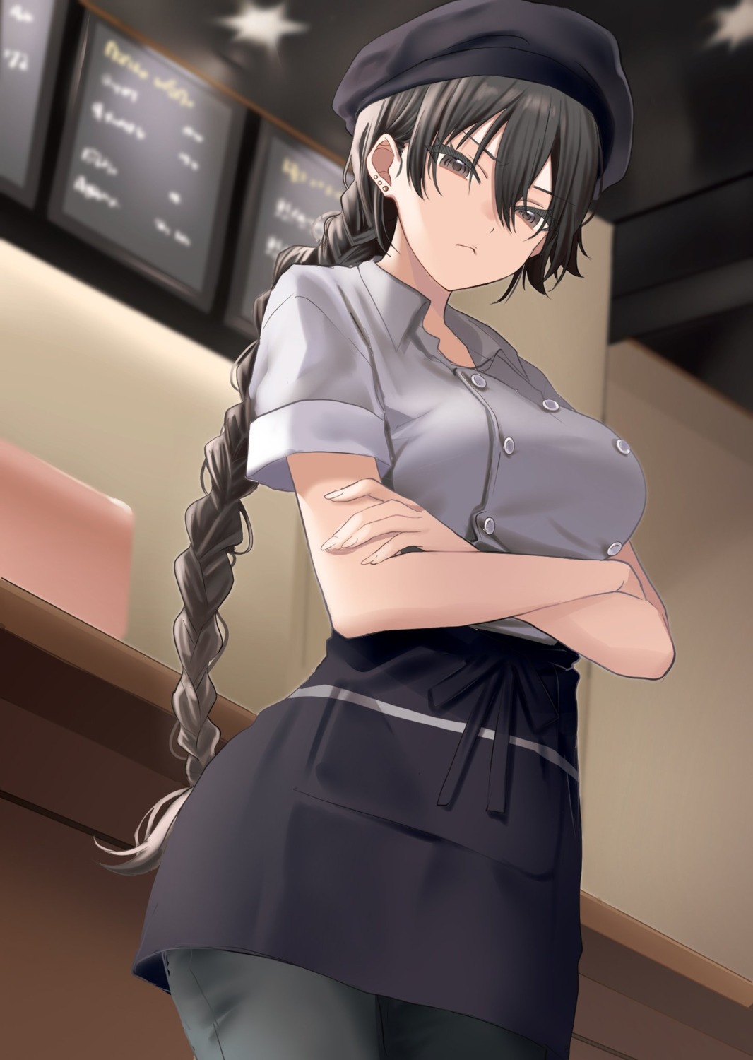 hamu, shimizu_kei, tonari_no_seki_no_yankee_shimizu-san_ga_kami_wo_kuroku_sometekita, waitress