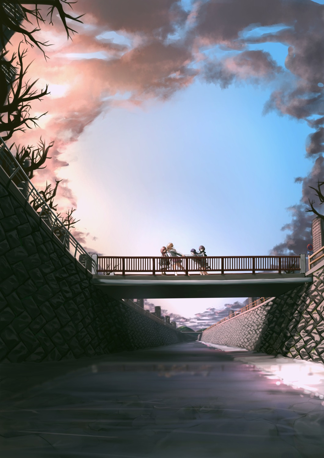 asakura_tooru, clearline, fukumaru_koito, higuchi_madoka, ichikawa_hinana, landscape, pantyhose, seifuku
