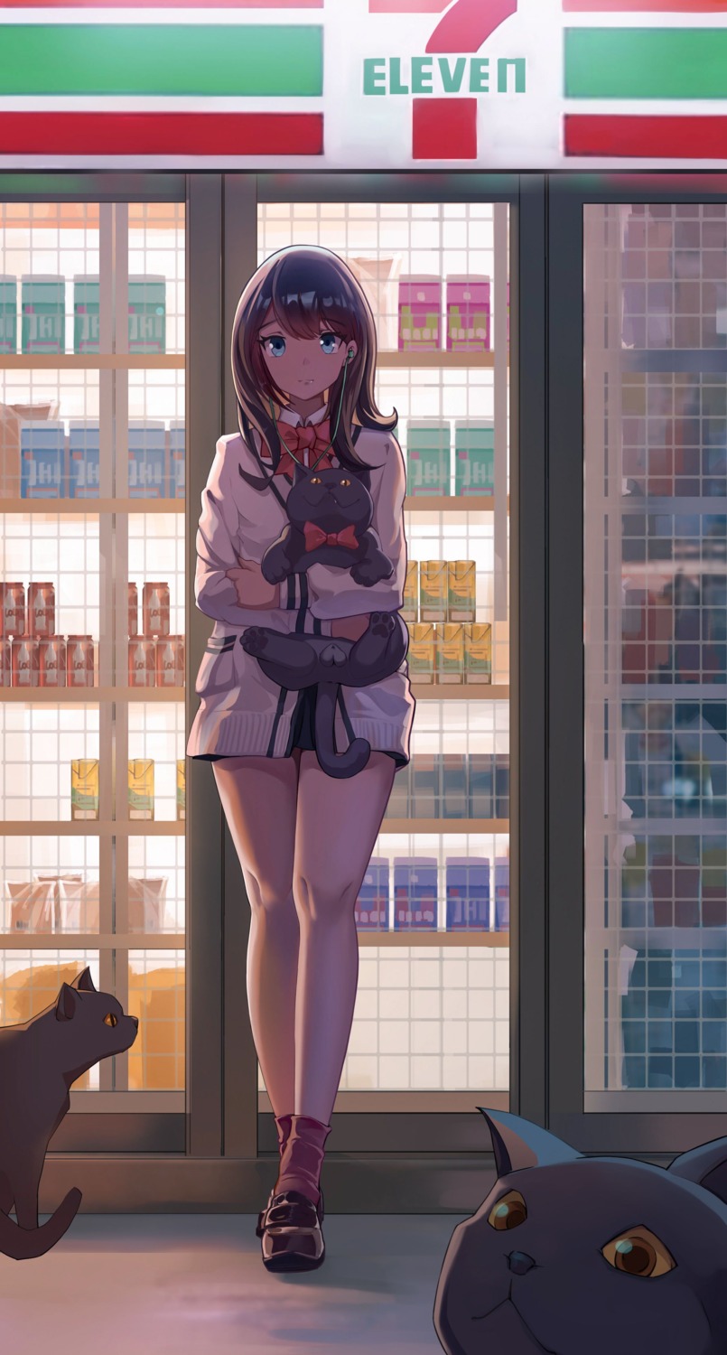 7-eleven, blackcat_enjia, gridman_universe, neko, seifuku, ssss.gridman, sweater, takarada_rikka
