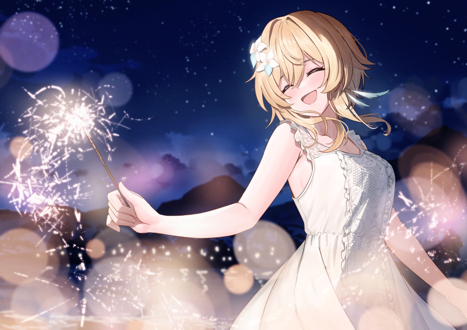 ayul, dress, genshin_impact, lumine, summer_dress