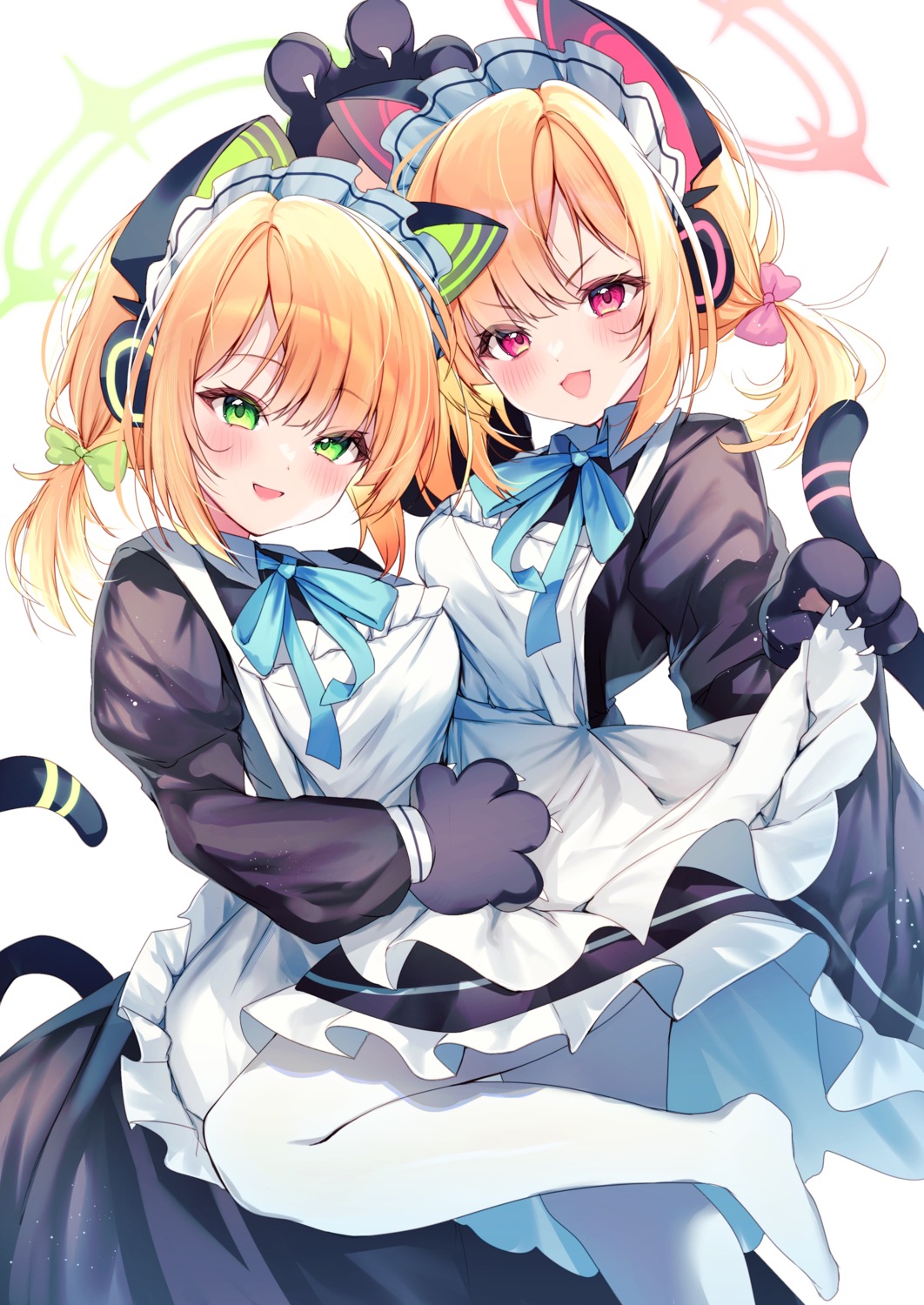 animal_ears, blue_archive, halo, headphones, maid, nekomimi, nenobi_(nenorium), pantyhose