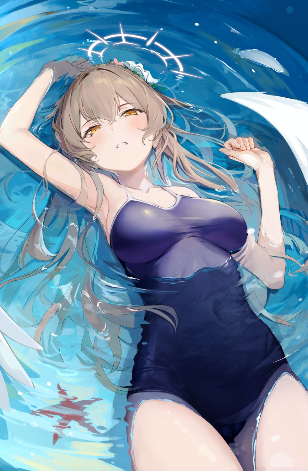 angel, blue_archive, dampi, kirifuji_nagisa, school_swimsuit, swimsuits, wet, wings