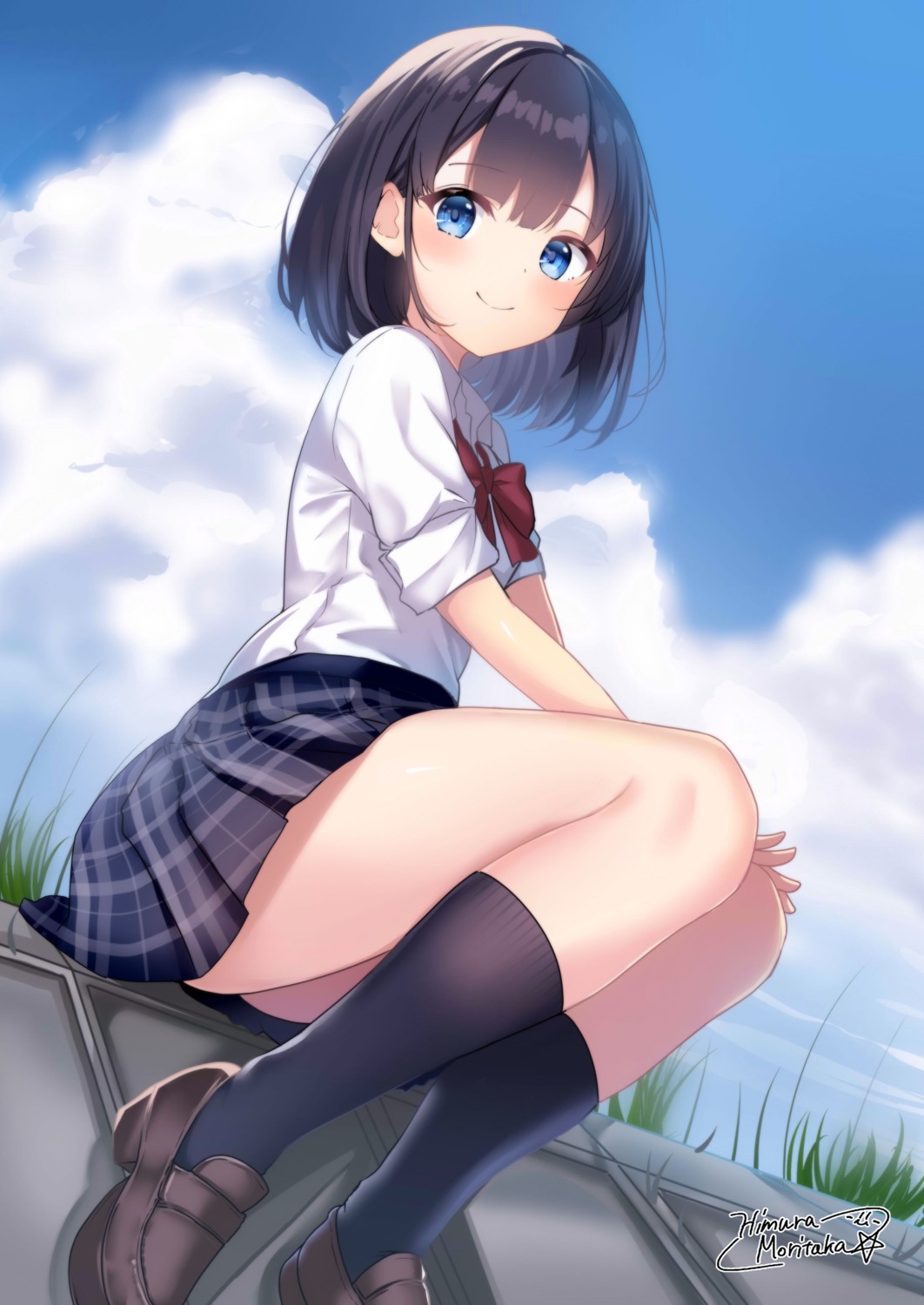 himura_moritaka, seifuku, skirt_lift
