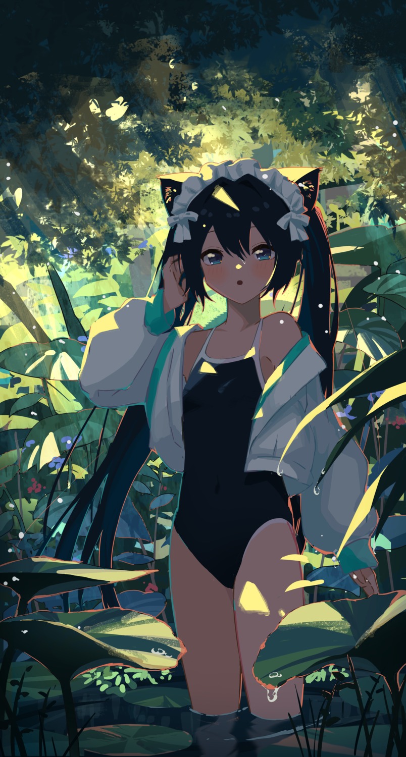 animal_ears, kgt_(pixiv12957613), maid, nekomimi, school_swimsuit, swimsuits, wet