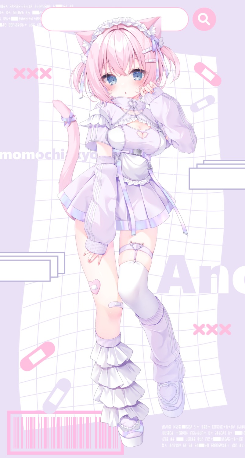 animal_ears, bandaid, cleavage, garter, maid, momochi_chia, nekomimi, stockings