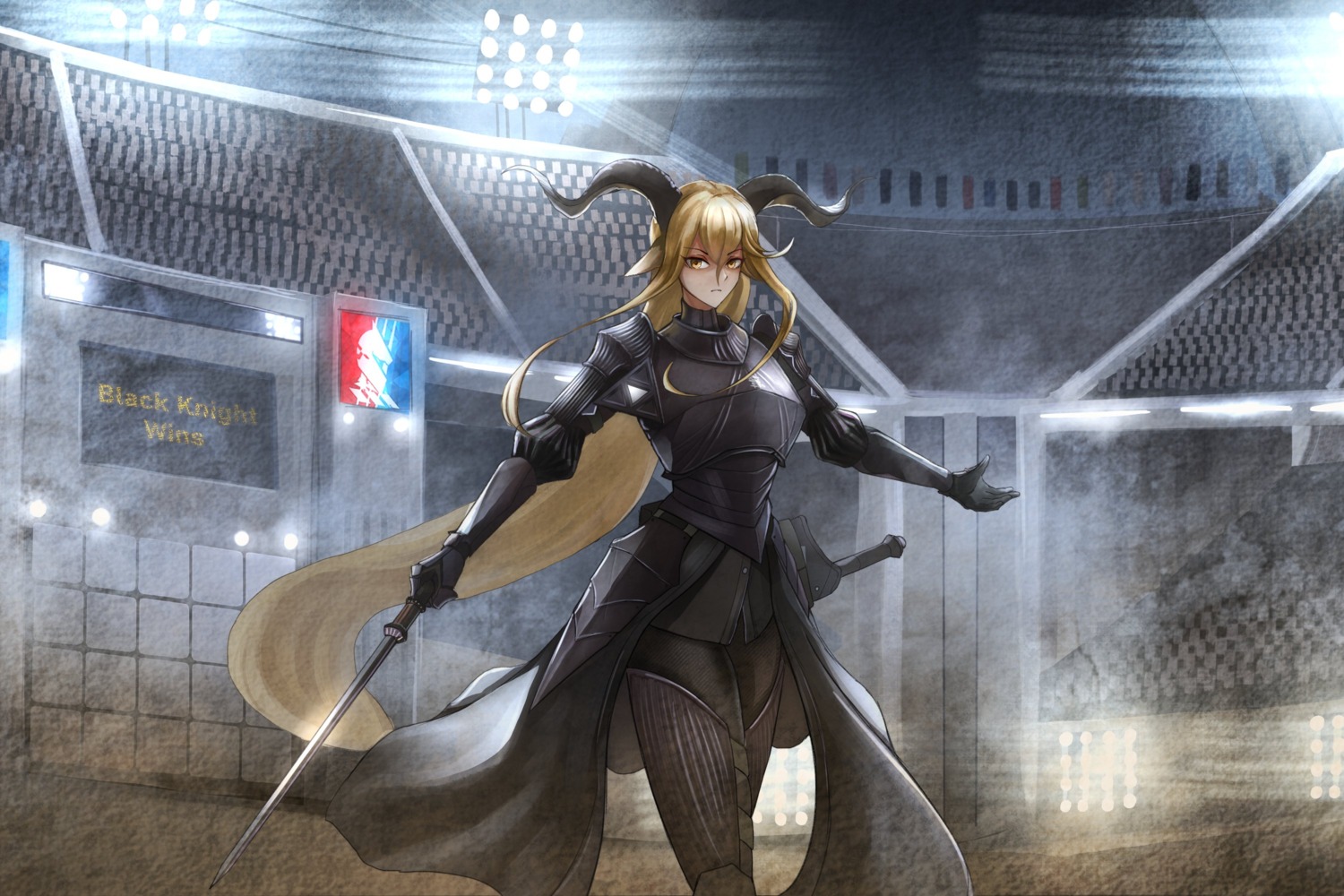 animal_ears, arknights, armor, auq_the_auq, degenbrecher_(arknights), horns, sword