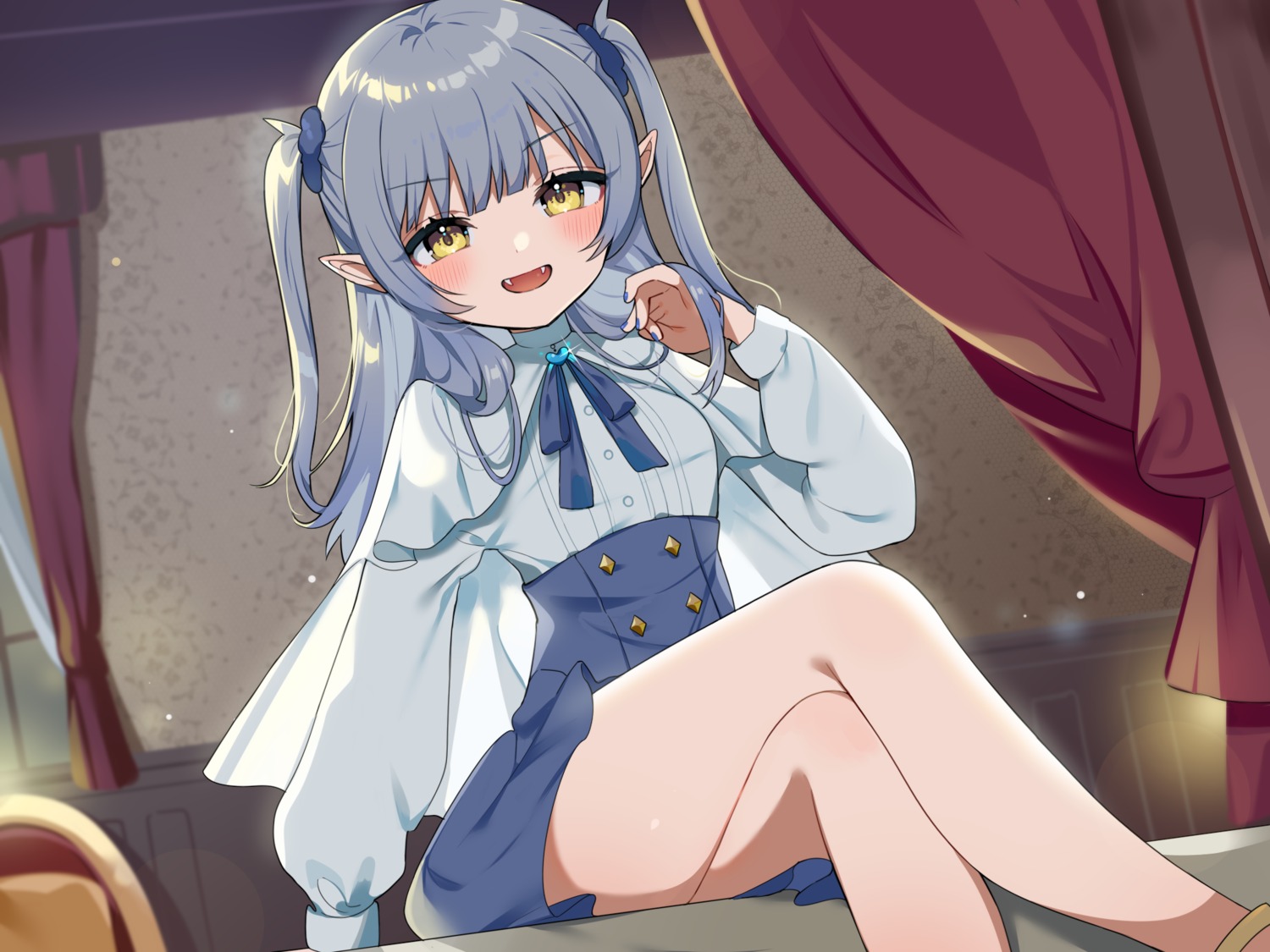 inuyama_nanami, pointy_ears, seifuku, skirt_lift