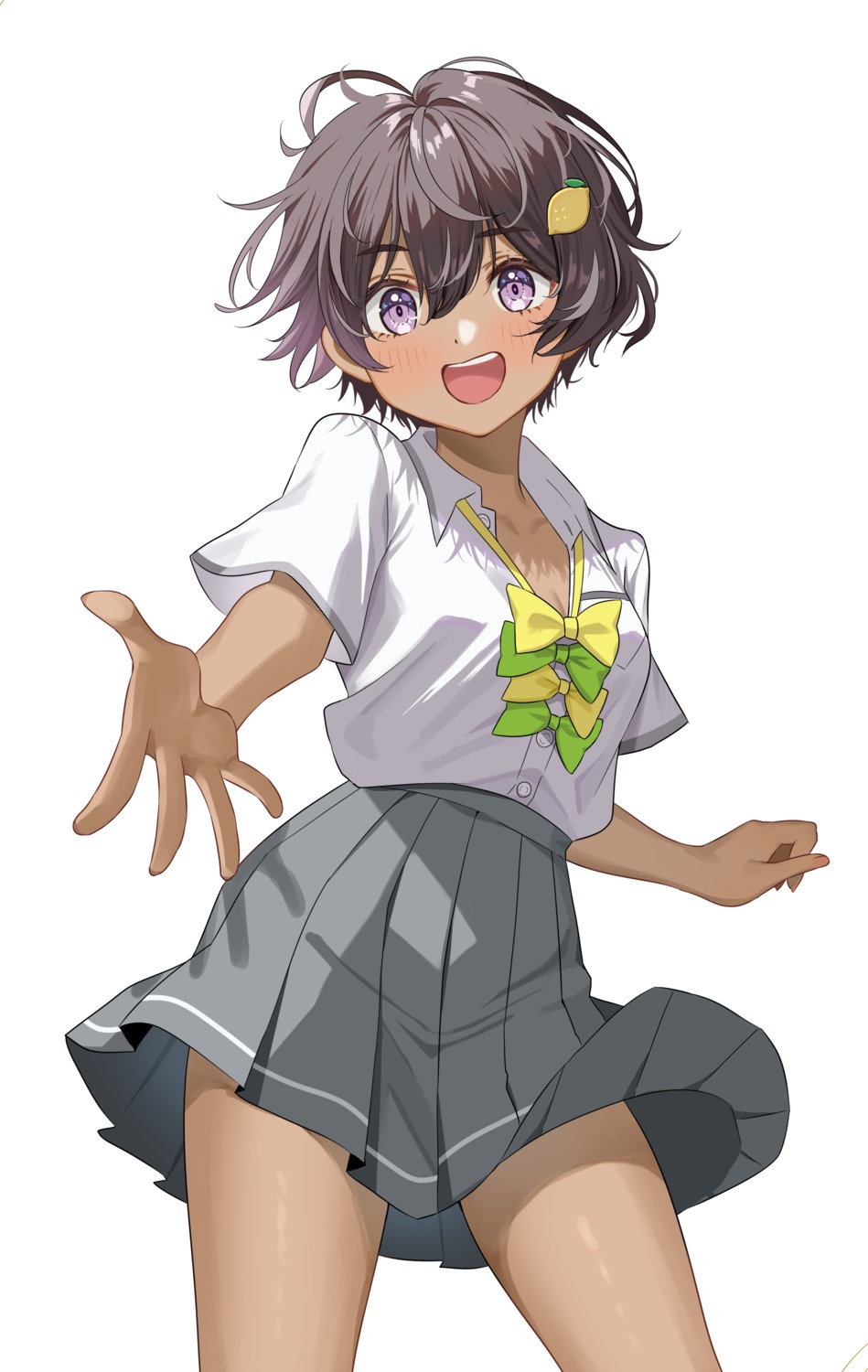 cleavage, make_heroine_ga_oosugiru!, open_shirt, piyopoyo, seifuku, skirt_lift, yakishio_lemon
