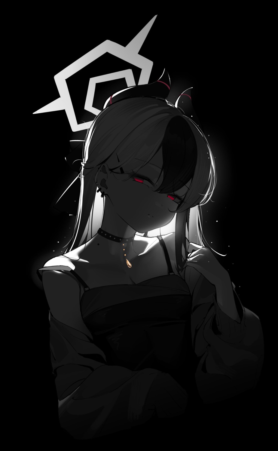 blue_archive, dress, halo, horns, no_bra, onikata_kayoko, painterliuhao, sweater