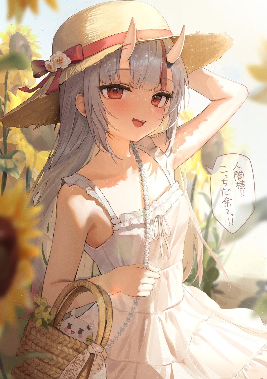 dress, hololive, horns, iruka3, nakiri_ayame, summer_dress