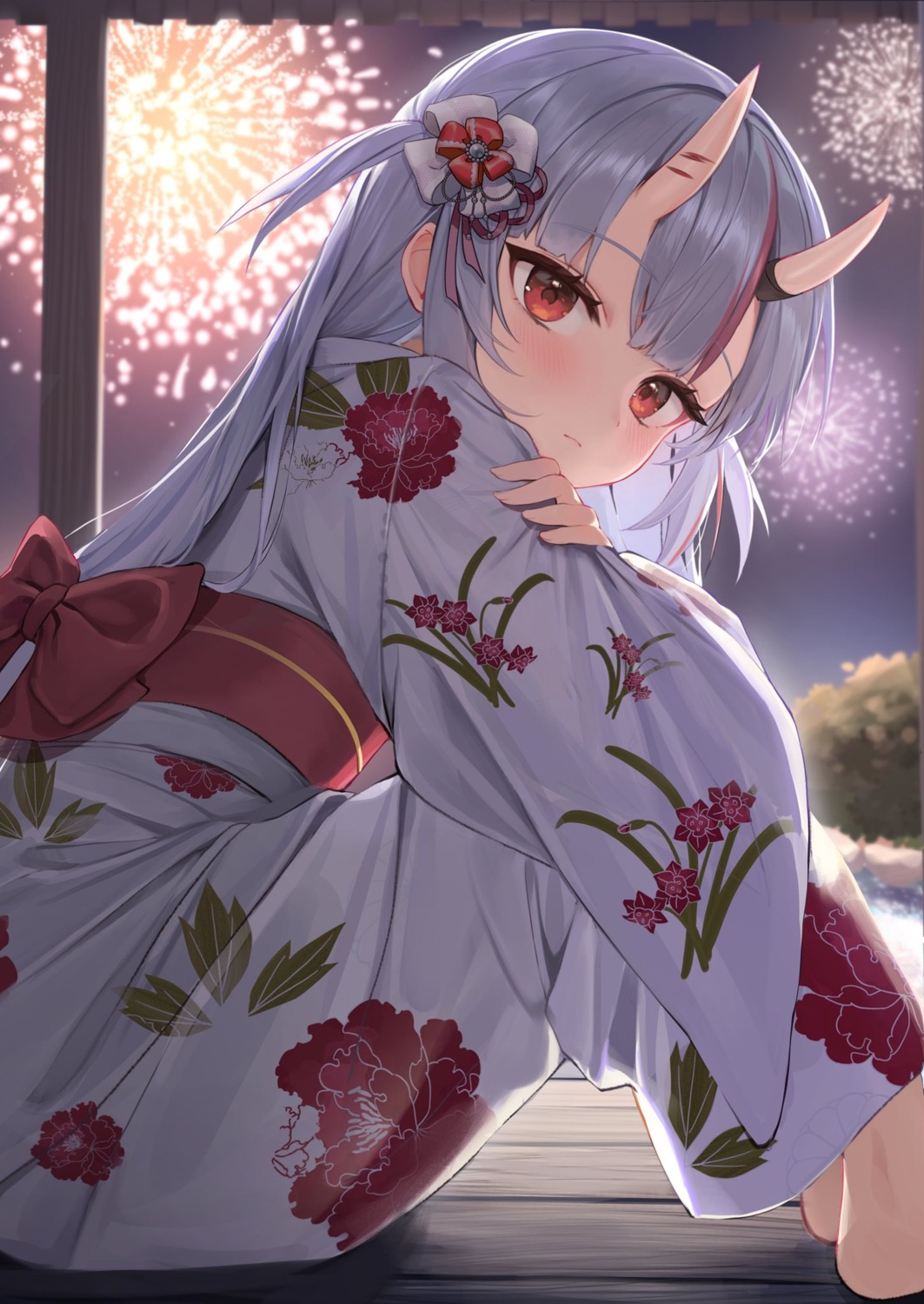 hololive, horns, iruka3, nakiri_ayame, yukata