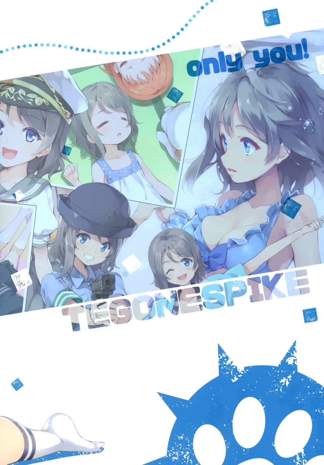 bikini_top, gun, japanese_clothes, love_live!_(series), love_live!_sunshine!!, police_uniform, seifuku, senji