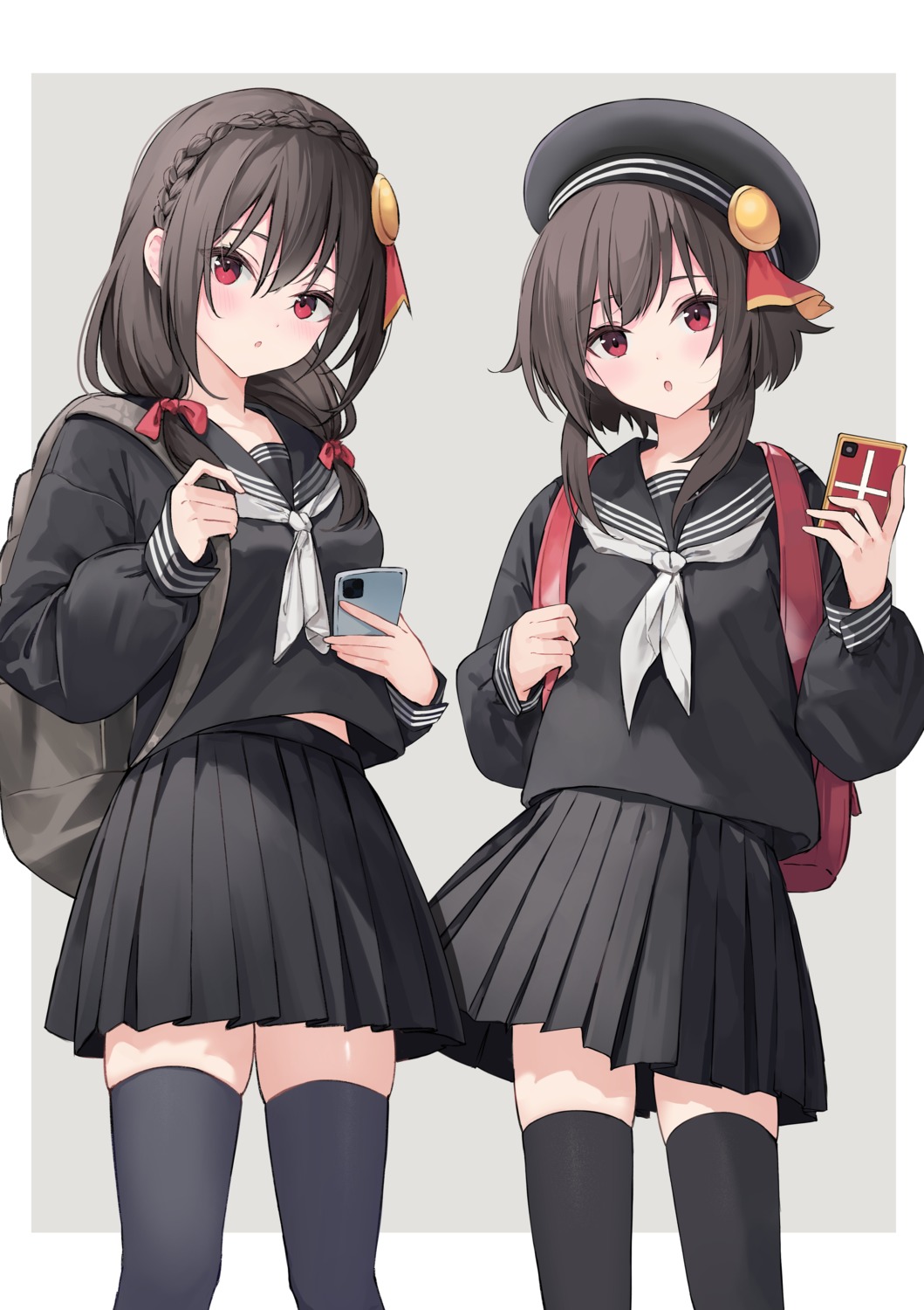 kono_subarashii_sekai_ni_shukufuku_wo!, lisu, megumin, seifuku, thighhighs, yunyun_(konosuba)