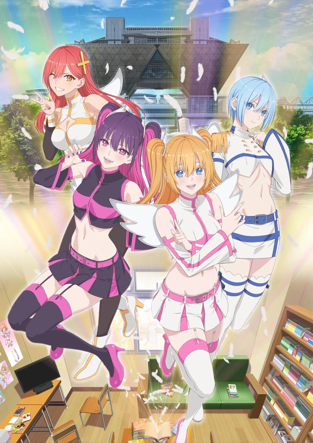 2.5-jigen_no_ririsa, amano_ririsa, cleavage, ebisu_noa, garter, heels, kisaki_aria, stockings