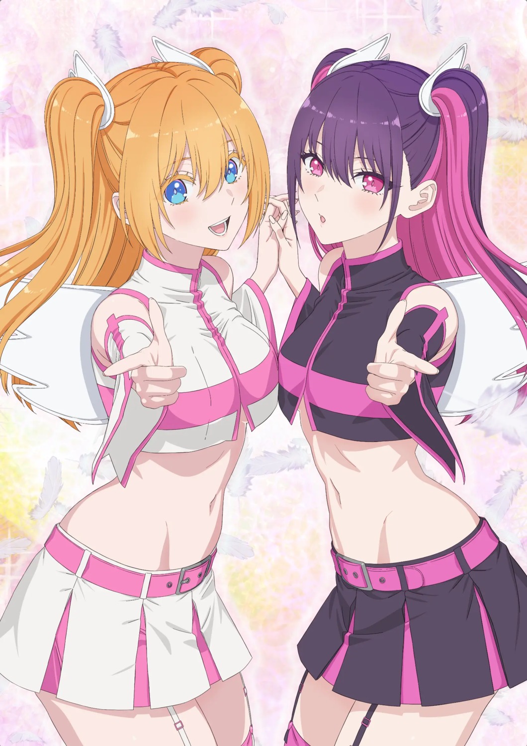 2.5-jigen_no_ririsa, amano_ririsa, stockings, symmetrical_docking, tachibana_mikari, tagme, thighhighs, uniform, wings