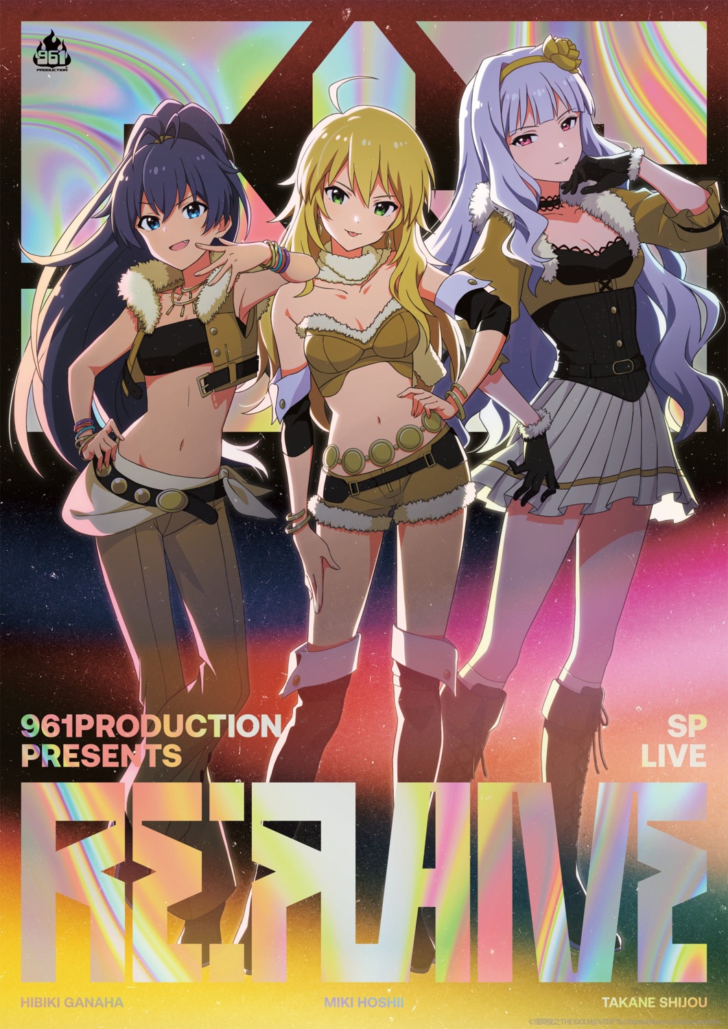 cleavage, ganaha_hibiki, hoshii_miki, no_bra, shijou_takane, tagme, the_idolm@ster, thighhighs