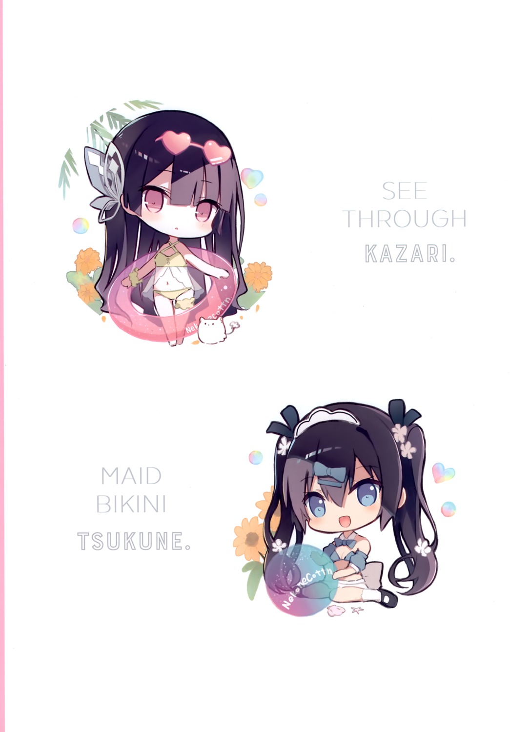 bikini, bikini_top, chibi, humuyun, kazari_(humuyun), maid, megane, nekone_cotton