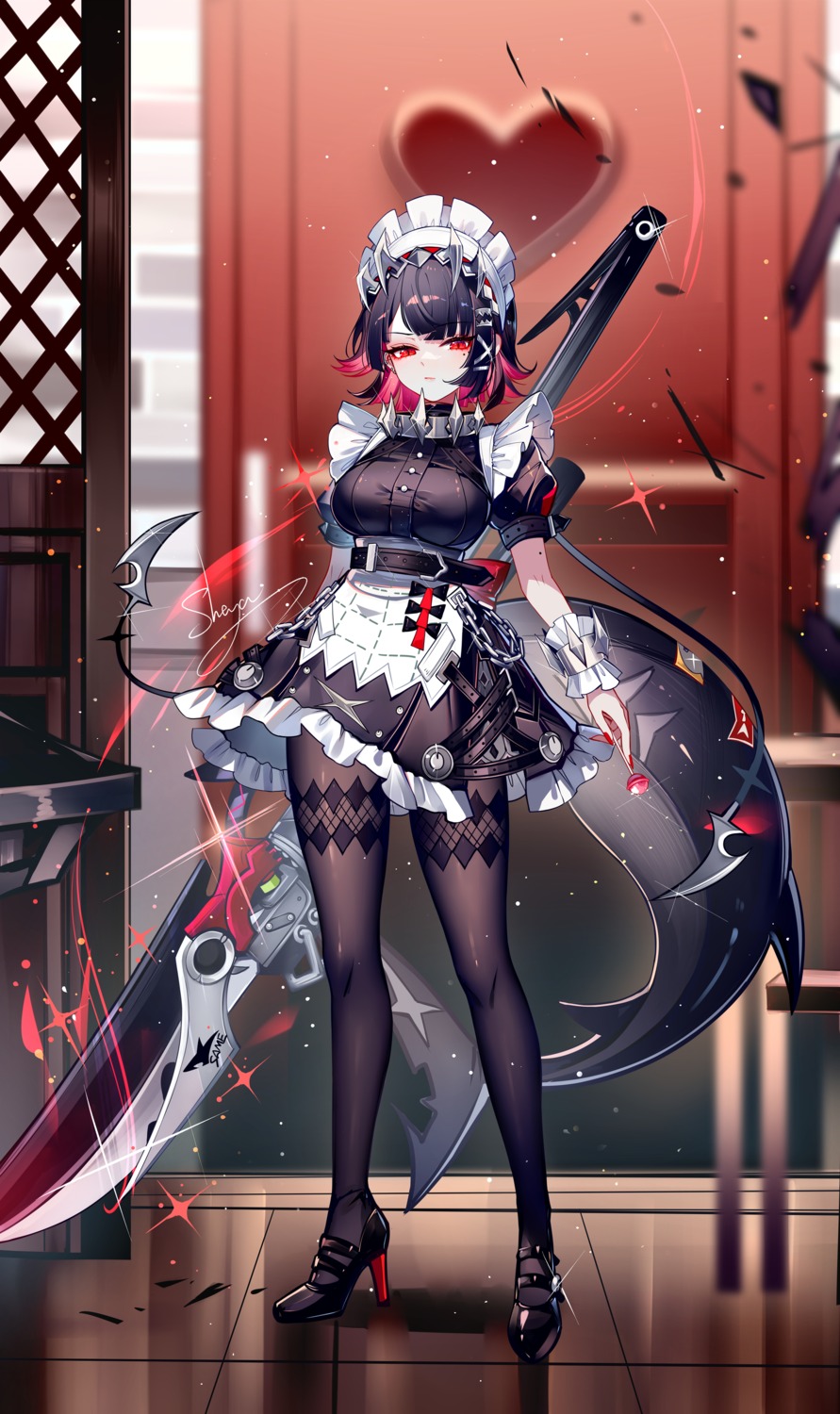 ellen_joe, heels, maid, pantyhose, sheya, tail, weapon, zenless_zone_zero