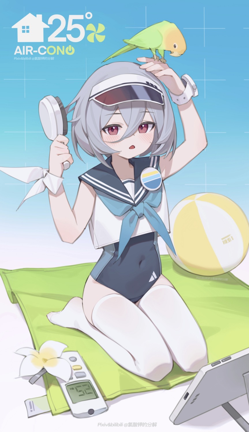 bilibili_xiaolu, seifuku, swimsuits, thighhighs