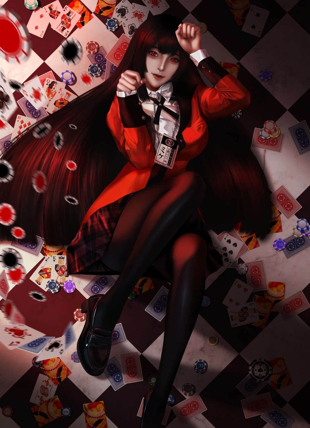 besty, jabami_yumeko, kakegurui, pantyhose, seifuku, skirt_lift
